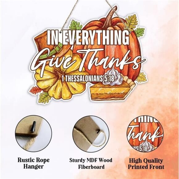 Thanksgiving Door Sign Decor, Scripture Wall Art, Christian Wood Signs, Autumn - Picture 4 of 7